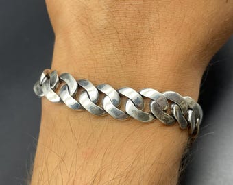 925 Sterling Silver Curb Cuban Bracelet - Chunky Gourmet Chain - Gift for Boyfriend - Handmade Jewelry
