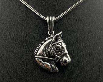 925 Sterling Silver Horse Head Pendant, Animal Silver Jewelry Necklace, Gift for Men, Handmade