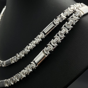 925 Sterling Silber Byzantiner Kettenhalskette: Euro King Bali Style - Men Chunky Flache Byzantiner