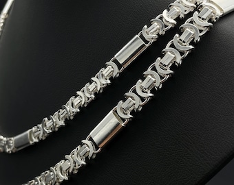 Collar de cadena bizantina de plata de ley 925: estilo Euro King Bali - bizantina gruesa y plana para hombre