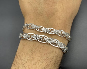 925 Sterling Silver Mariner Chain Bracelet: Italian Puffed Design - Fancy Style - Elegant Women Bracelet
