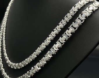 925 Sterling Silver Euro Byzantine Chain, Euro Bali Chain Necklace, Flat Byzantine Chain, 925k Silver Man Viking Necklace, Thick King Chain