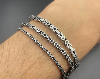 925 Sterling Silver Solid Oxidized Square Bali Byzantine Chain, King Chain Bracelet, Handmade Viking Chain, Gift Men Birthday Chain Bracelet