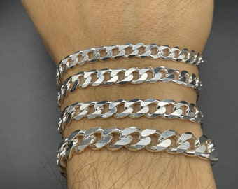 925 Sterling Silver Curb Chain Bracelet, Italian Cuban Gourmet Bracelet, Bold Silver Chain Bracelet, Men Classic Chain Bracelet, Gift Men&#39;s