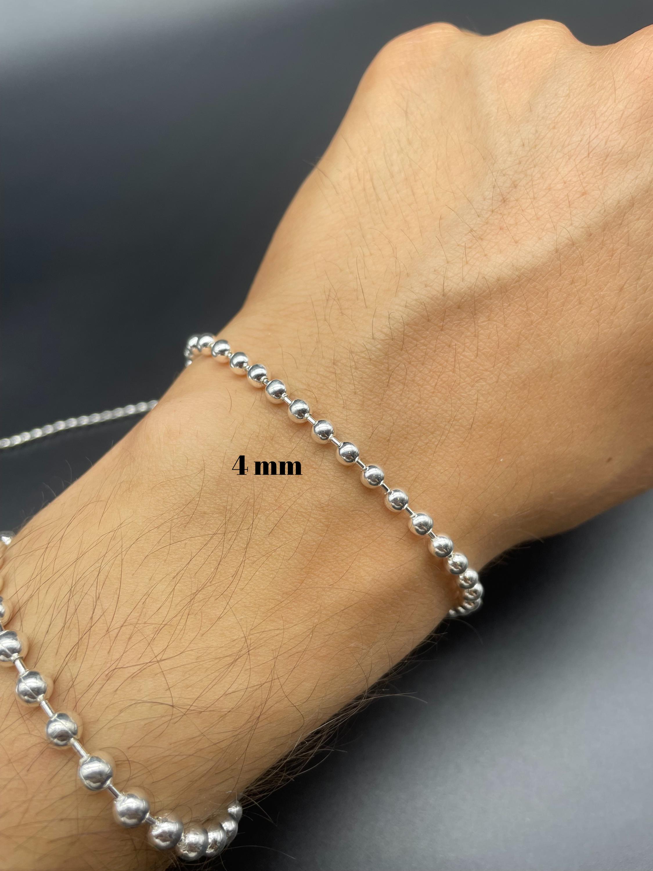925 Sterling Silver Ball Chain Bracelet: Italian Bead Jewelry 