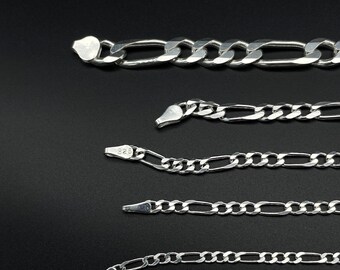 925 Sterling Silver Figaro Chain Bracelet, Handmade Figaro Link