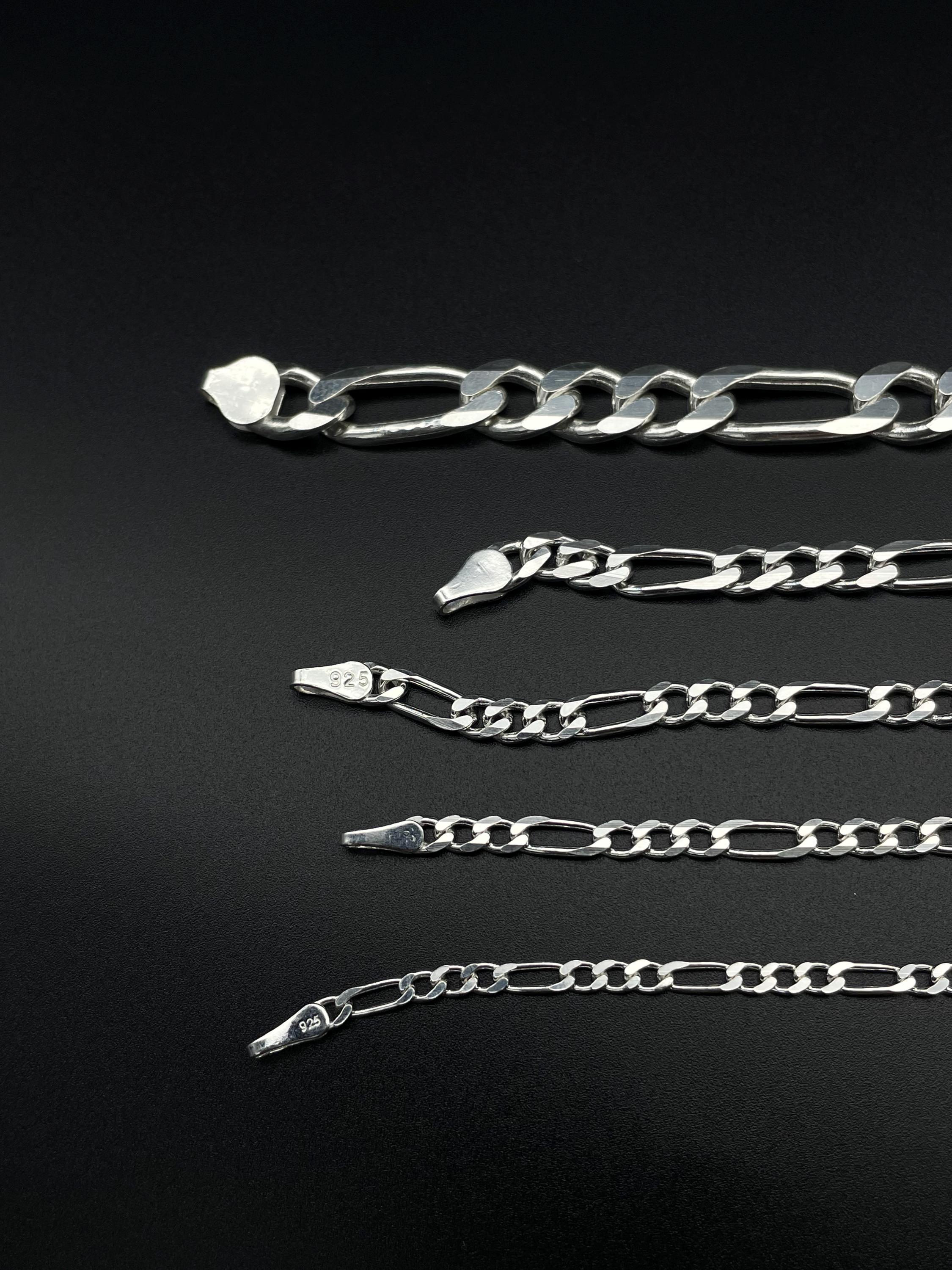 925 Sterling Silver Figaro Chain Bracelet, Handmade Figaro Link