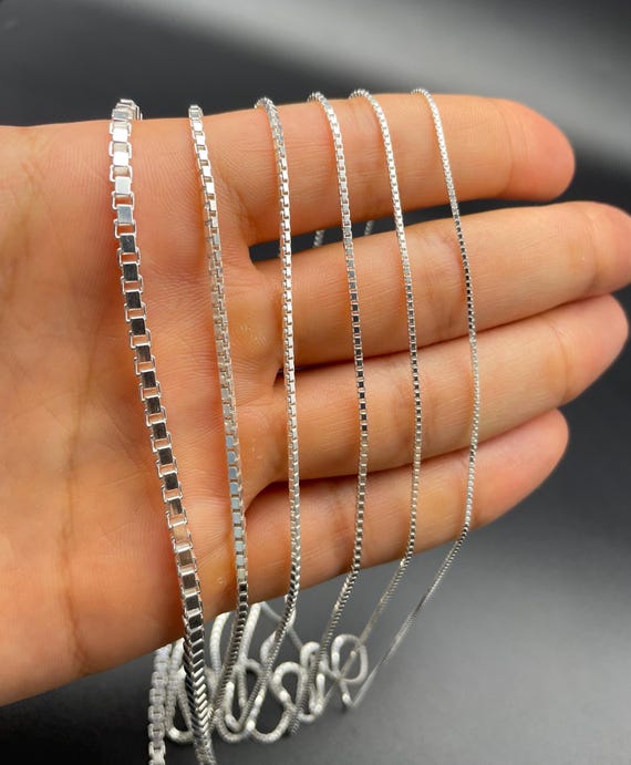 アクセサリー BONEE BOX LINE NECKLACE LONG 925 925 Sterling Silver Box Link Chain Necklace, Solid Silver Chain