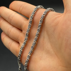 925 Sterling Silver Byzantine Chain Necklace, Bali Viking Chain, King Byzantine Chain, Silver Necklace, Gift for Birthday, Gift Him Jewelry