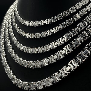 925 Sterling Silver Euro Byzantine Chain, Euro Bali Chain Necklace, Flat Byzantine Chain, Men Silver Chunky Chain, Gift for Birthday Jewelry