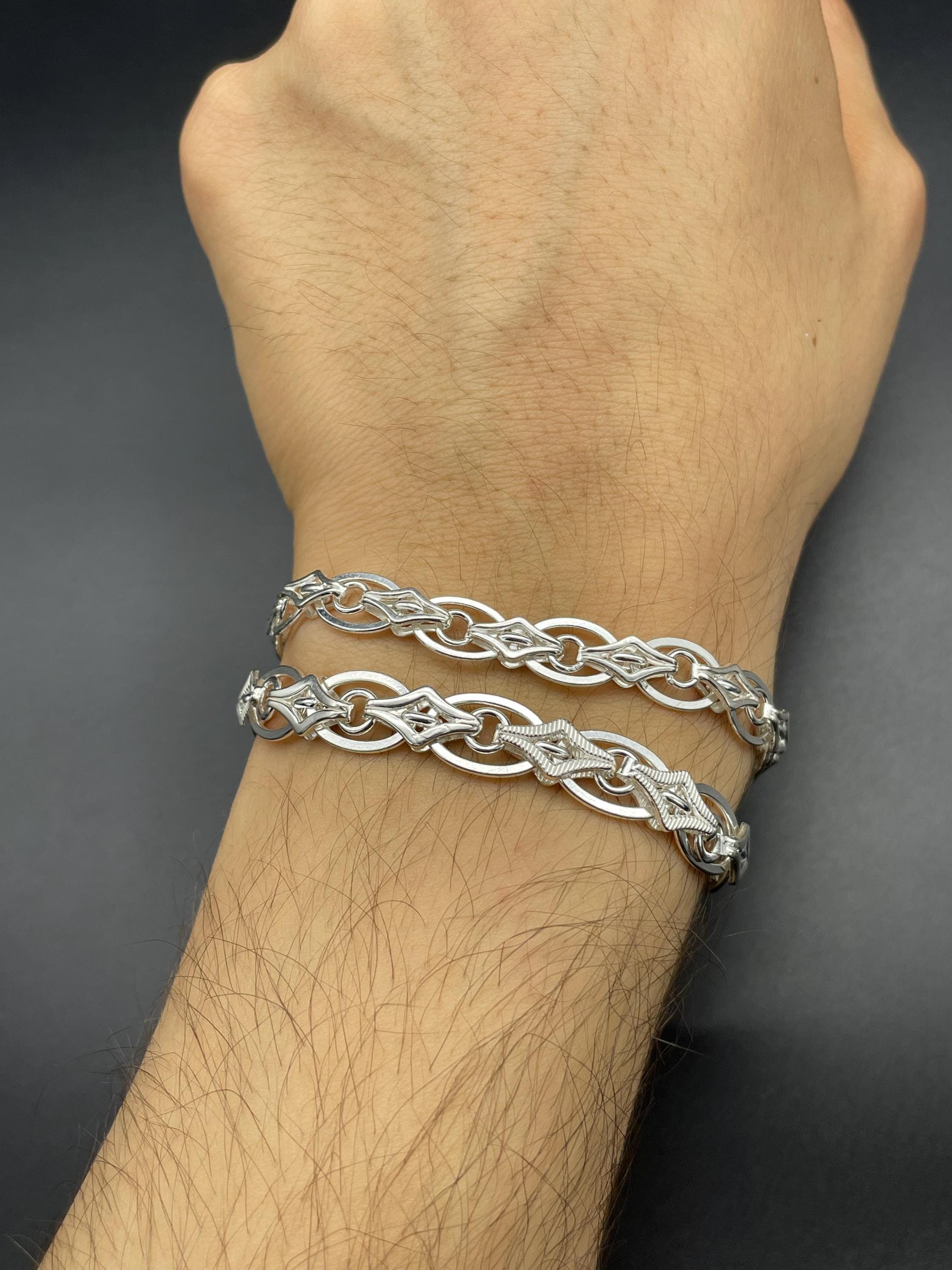 925 Sterling Silver Mariner Chain Bracelet: Italian Puffed Design 