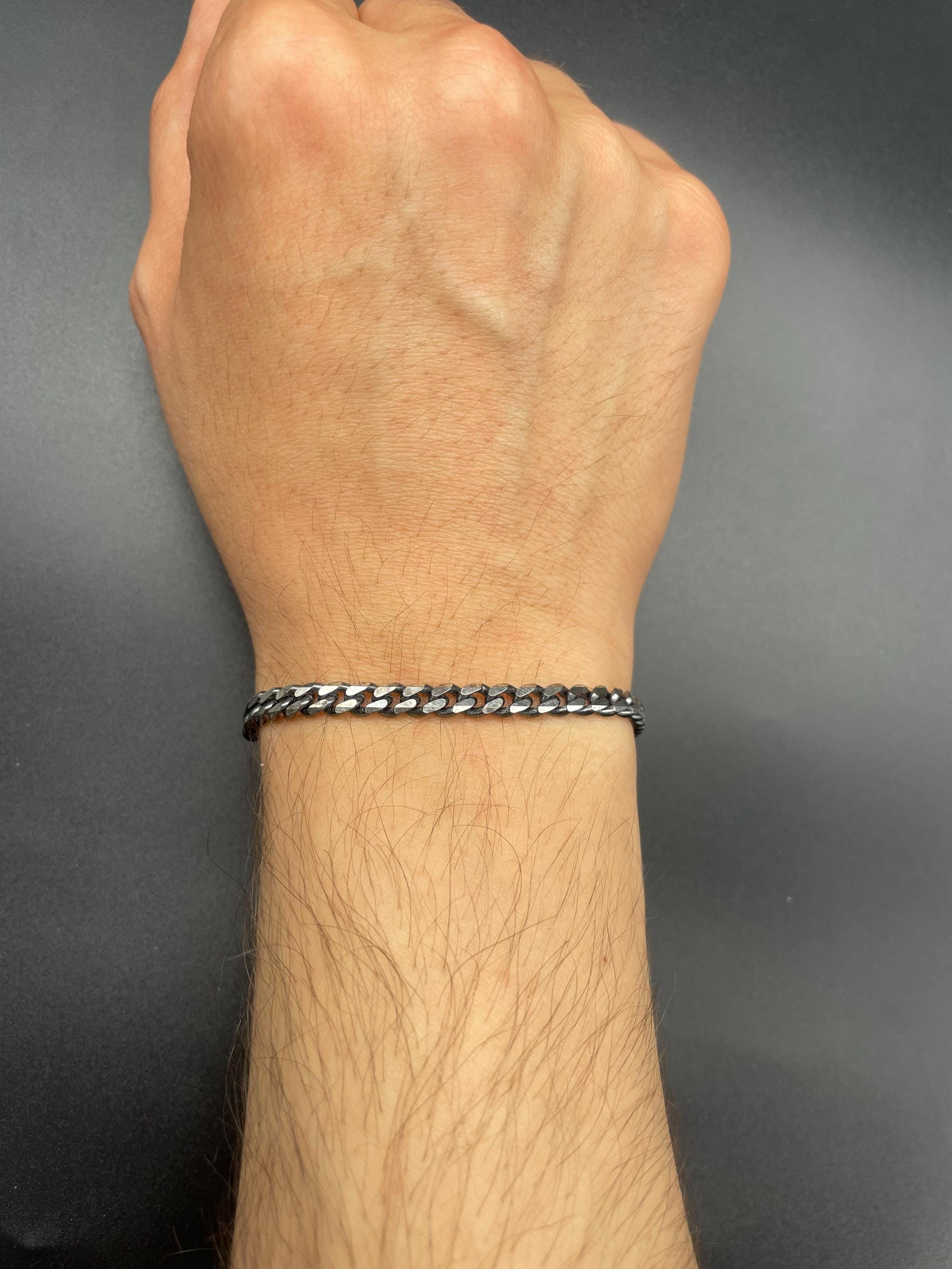 925 Sterling Silver Oxidized Curb Silver Chain Bracelet, Curb Link