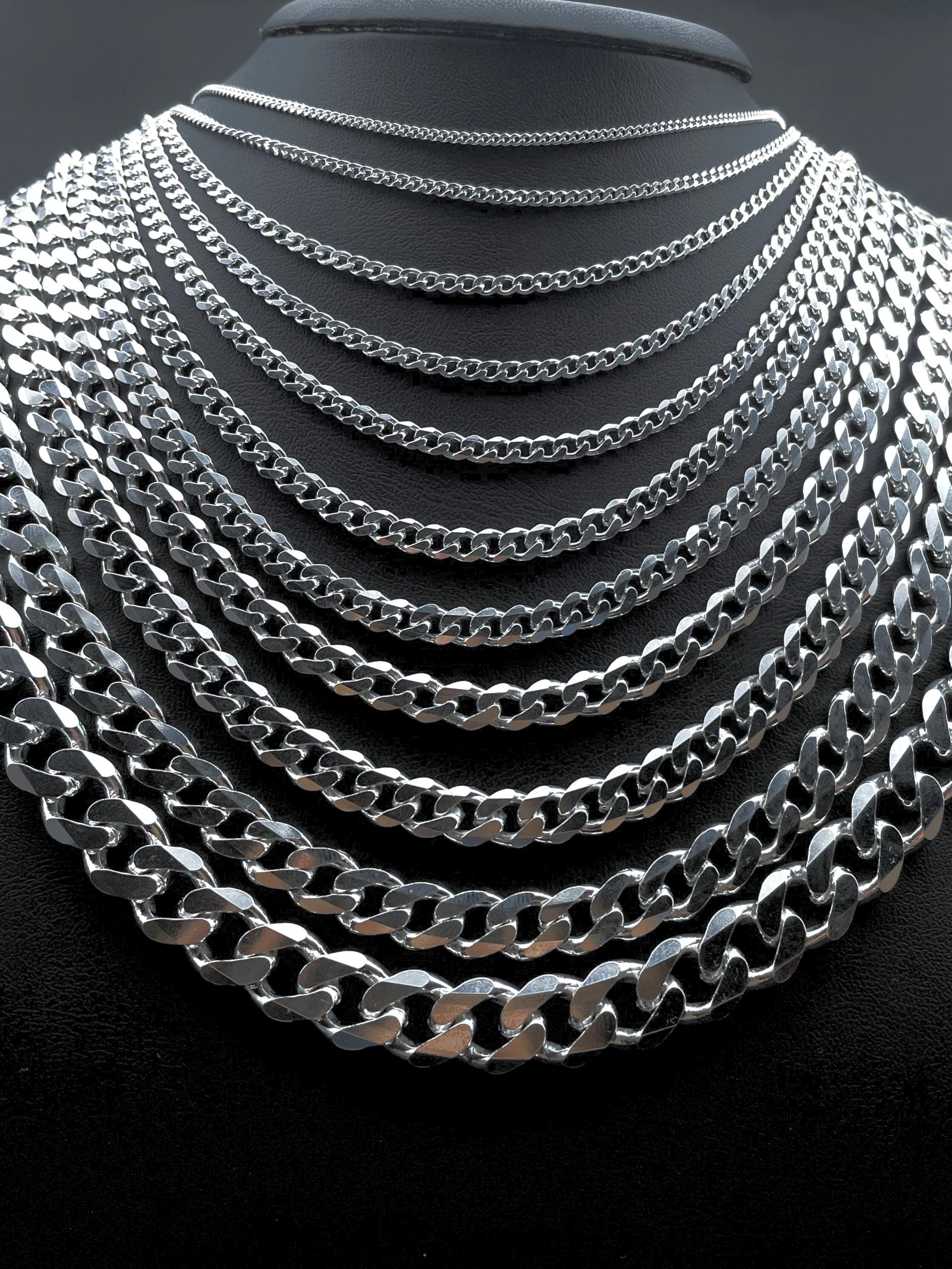 925 Sterling Silver Cuban Chain, Bold Mens Silver Necklace, Real