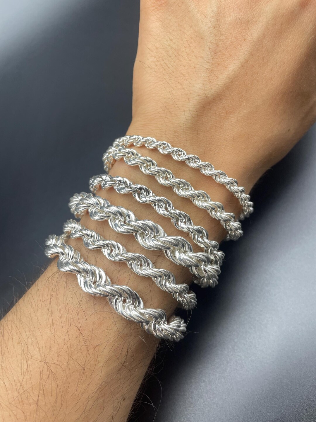 String Rope Jewelry 925 Sterling Silver Twist Rope Chain Bracelet - Solid Rope Jewelry ...