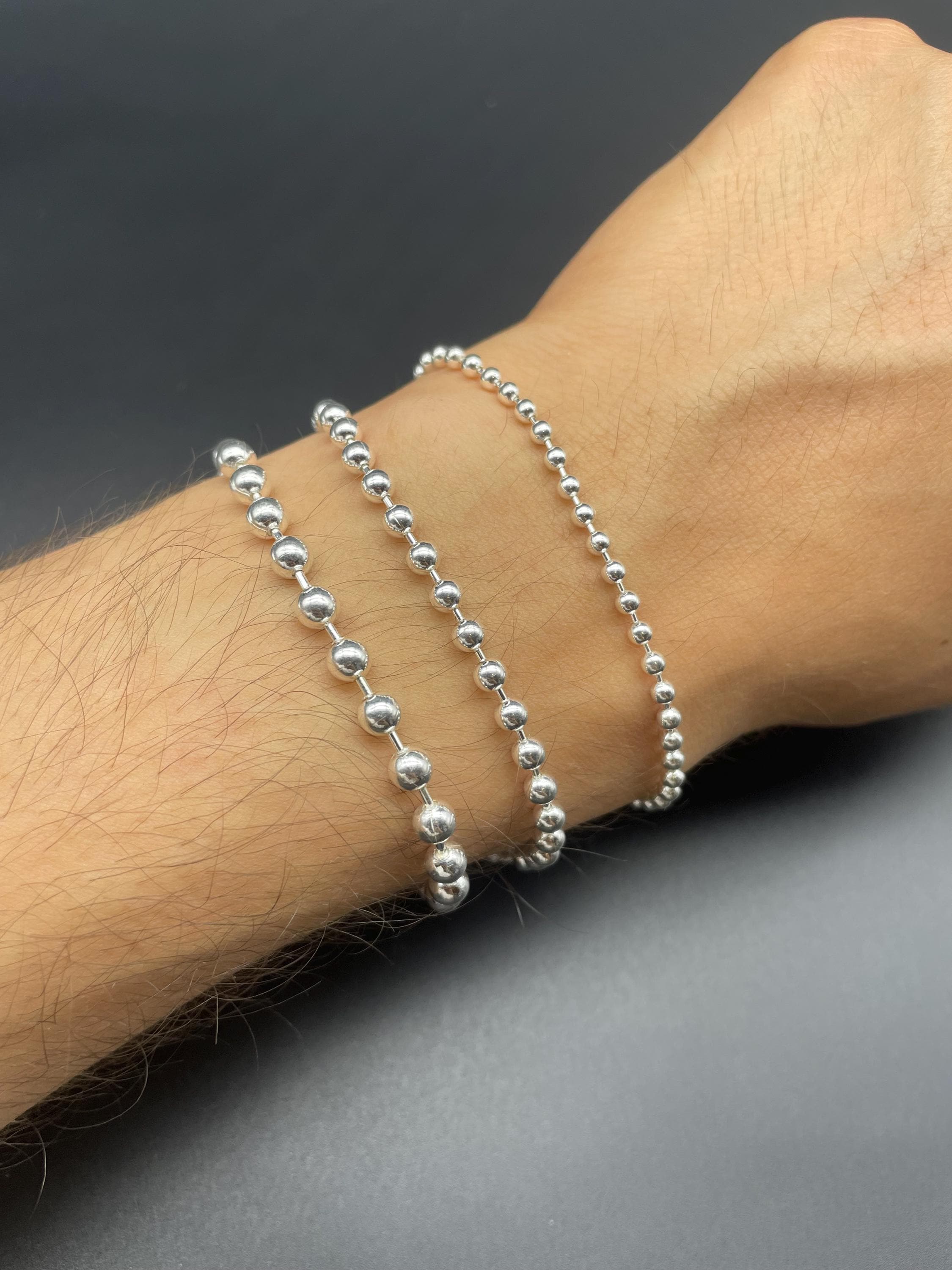 アクセサリー FIFTH Silver925 Beaded Bracelet / Large 925 Sterling Silver Ball Chain Bracelet: Italian Bead Jewelry