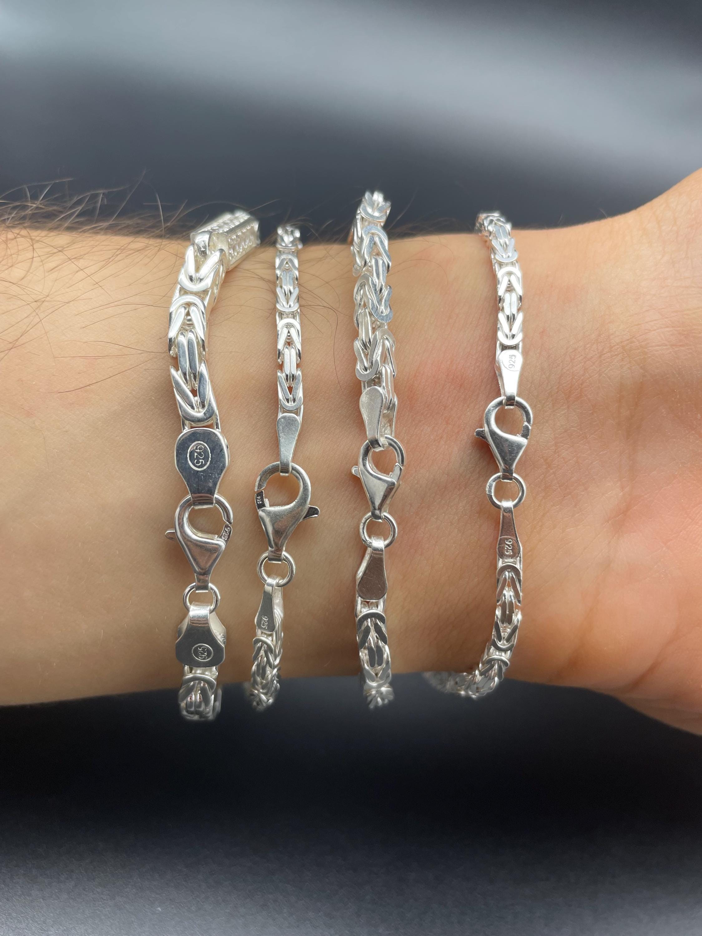 925 Sterling Silver Byzantine Bracelet With Stone Accent - White 