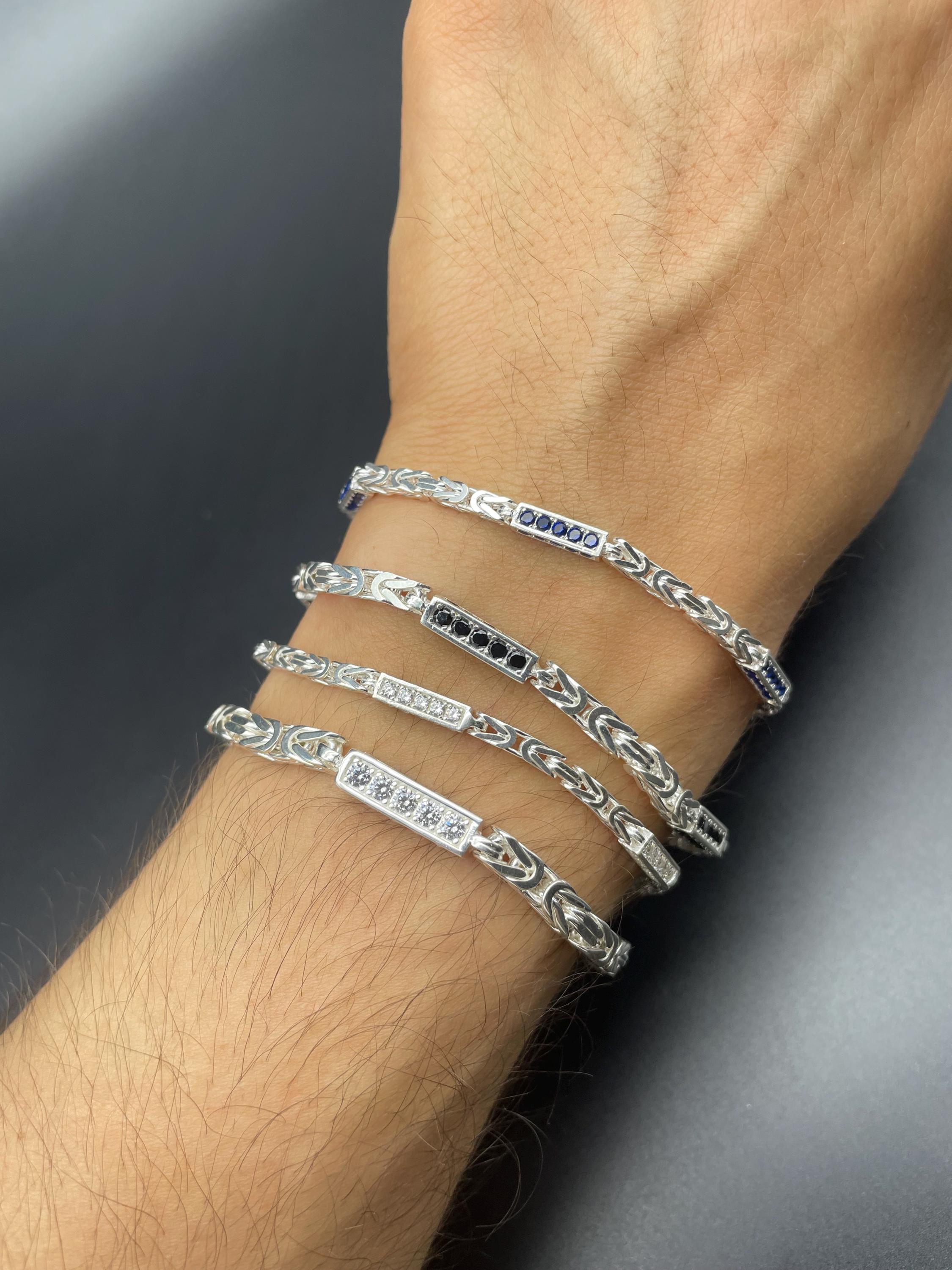 925 Sterling Silver Byzantine Bracelet With Stone Accent - White 