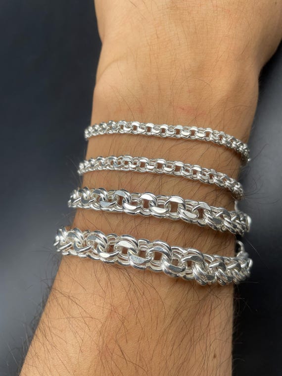 アクセサリー vintage silver 925 belt chain bracelet 925 Sterling Silver Rolo Chain Bracelet, Heavy Silver Belcher
