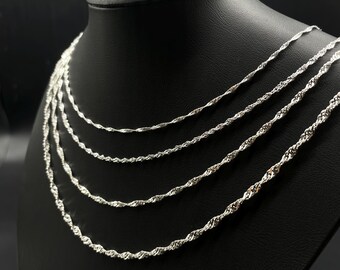 925 Sterling Silver Singapore Chain Necklace, Diamond Cut