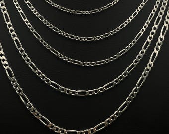 925スターリングシルバーフィガロチェーンネックレスメンズ、フィガロ