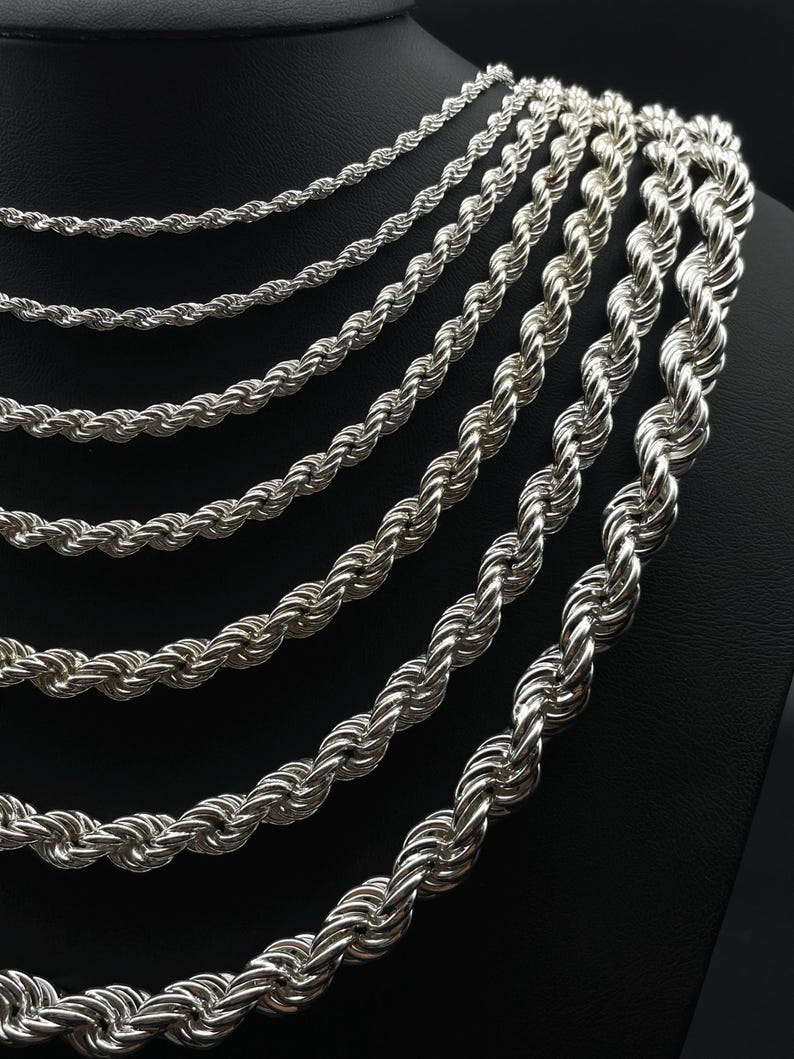925 Sterling Silver Rope Chain, Rope Chain Necklace, Rope Link Twist ...