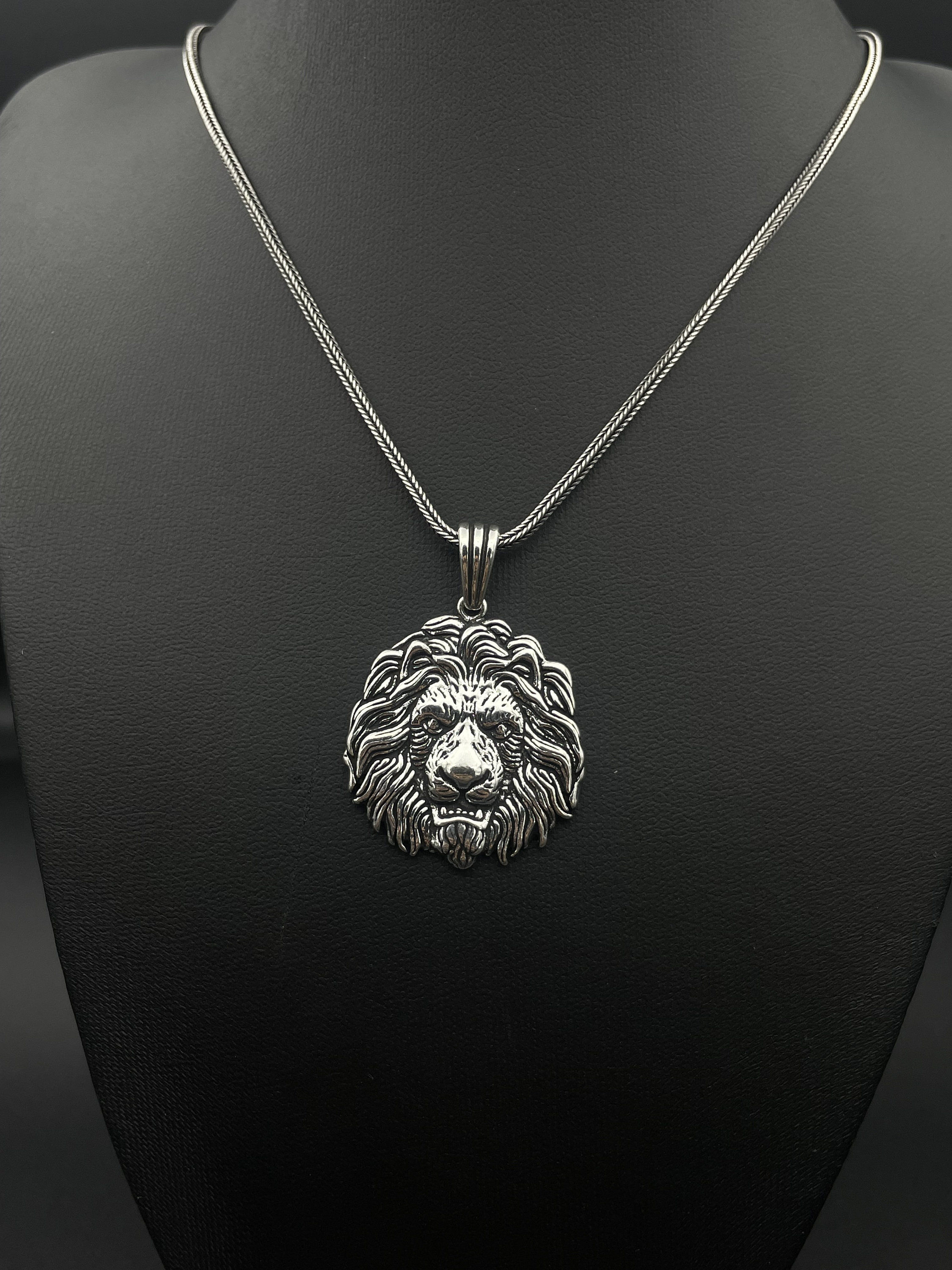 925 Sterling Silver Chain, Byzantine Foxtail Chain, Lion Head