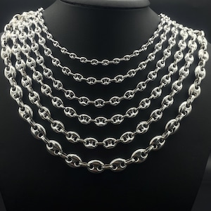 925 Sterling Silver Puffed Mariner Chain Necklace, Anchor Chain, Handmade Silver Chain, Gift for Birthday, Gift Men&#39;s Chain, Classic Design