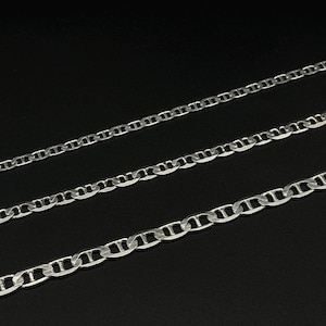 925 Sterling Silver Solid Flat Anchor Chain, Mariner Chain Necklace, Handmade Thin Anchor Chain, Gift Men Chain, Diamond Cut Marina Chain