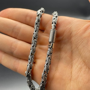 925 Sterling Silver Byzantine Chain, Solid Silver Chain, Chunky Chain Necklace, Bali Viking Chain, Gift for Birthday, Luxury Chunky Necklace