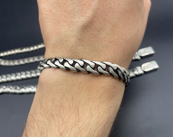 Pulsera de eslabones cubanos de plata de ley 925, pulsera clásica de plata, pulsera de plata moderna, pulsera de plata hecha a mano, regalo genial para hombres.
