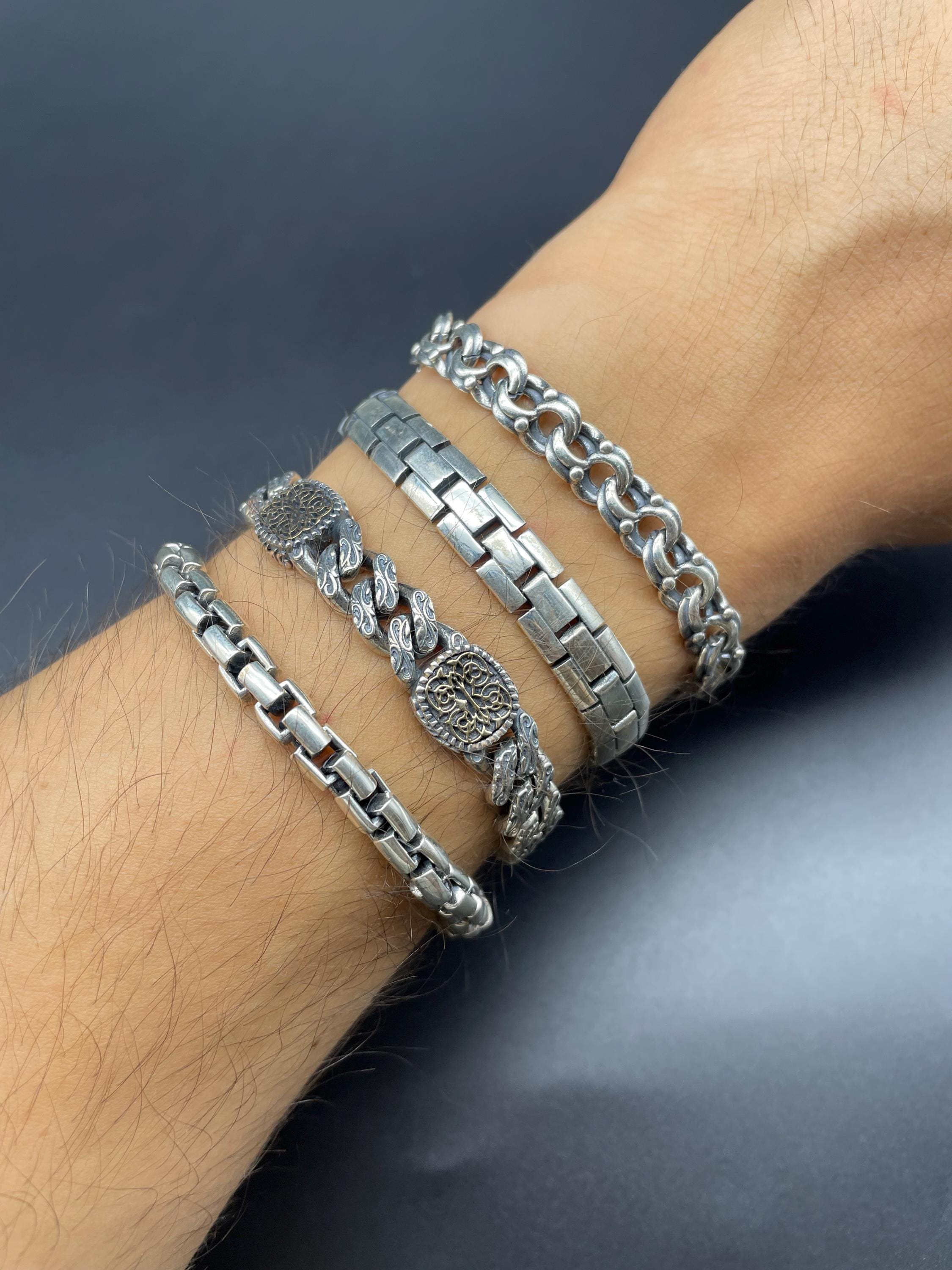【20/80】STERLING SILVER CHAIN BRACELET Handmade Sterling Silver Chain Bracelet - Unisex Special Design - Etsy