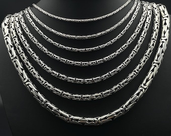 Oxidized 925 Sterling Silver Byzantine Chain Necklace: Bali Viking King Style