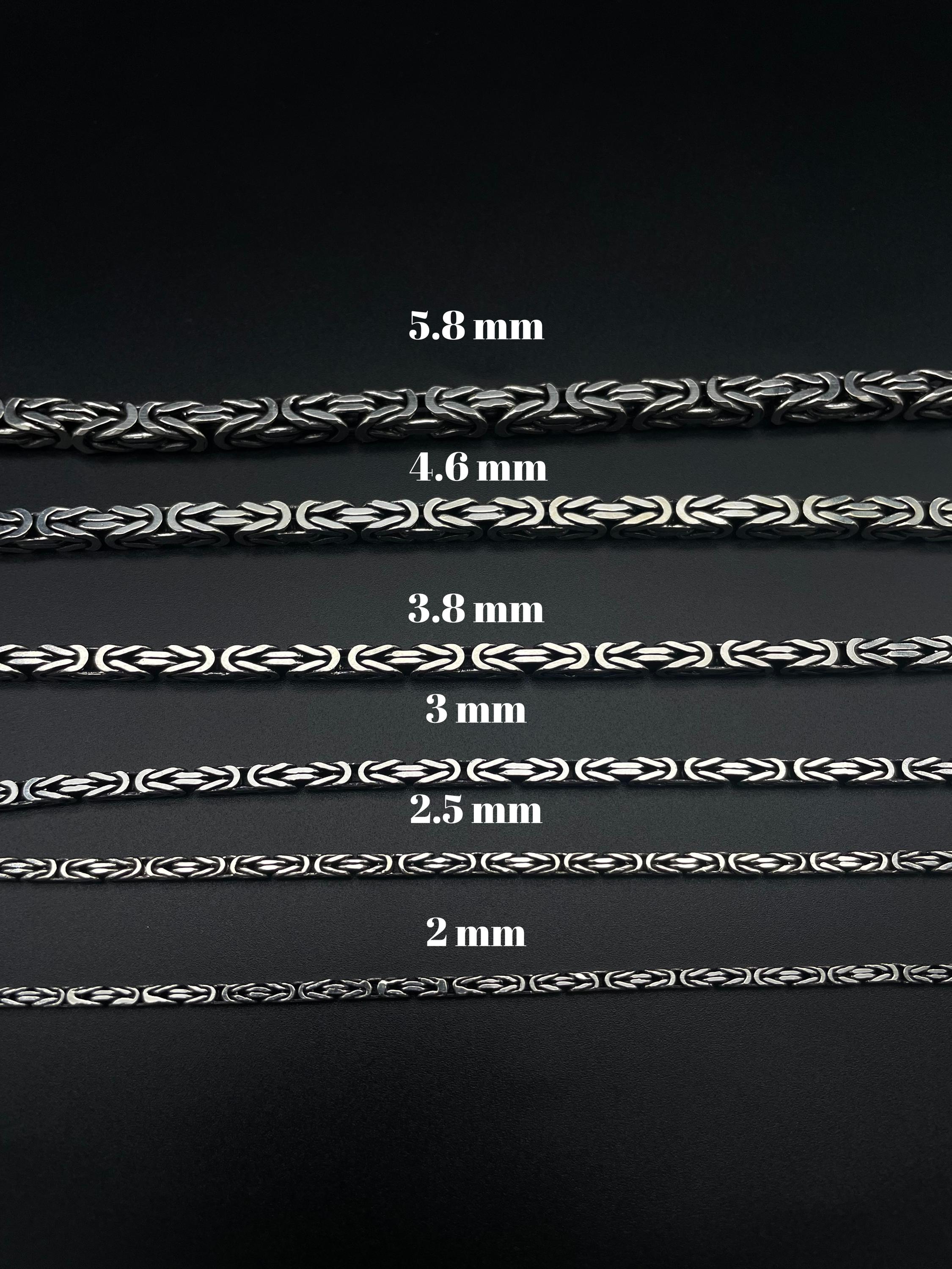 925 Sterling Silver Solid Oxidized Square Byzantine Chain, Viking