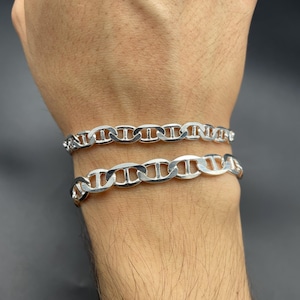 925 sterlingzilveren platte ankerketting, Mariner zilveren kettingarmband, zilveren herenarmband, cadeau voor verjaardag, alledaagse zilveren ketting