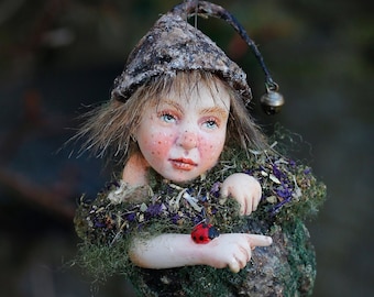 pixie boy, Ladybug, hanging decoration, woodland fairy