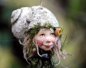 Elf, girl fantasy, fairy, handmade decoration, miniature doll, sculpture, snail hat