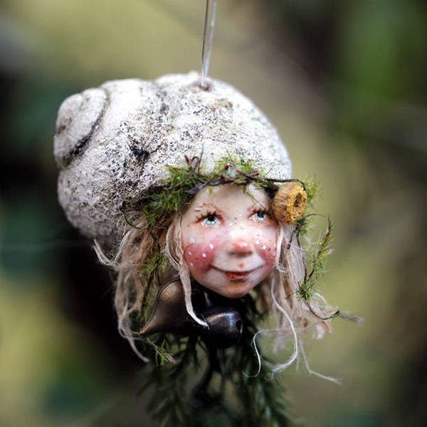 Elf, girl fantasy, fairy, handmade decoration, miniature doll, sculpture, snail hat