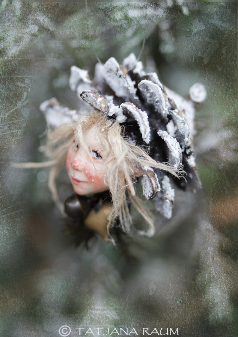 Pixie girl Nele handmade decoration, Zapfenkind image 4