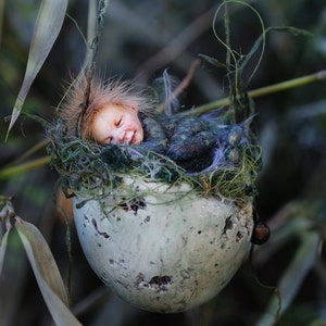 Easter egg, sleeping boy, fairy, Osterei, handmade decoration, sculpture, miniature, figurine art doll decor free shipping