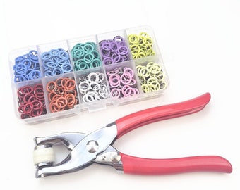 100 Set 9.5mm Craftsmanship DIY Metal Open Ring Snaps Buttons with Setting Tool for Crafts Leather Jeans Bags - Multi Color & Silver Set