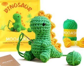Cute Animal Crochet Dinosaur Lion Handmade Kit - Beginner Crochet Kit - Learn How To Amigurumi