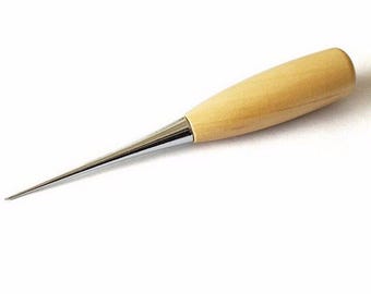 12cm Handmade Leather Awl Solid Wood Handle Punch Tool for DIY Patchwork Projects