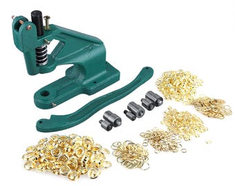 Grommet Eyelet Hole Punch Machine Hand Press Machine 3 Dies 900 Grommets Kit