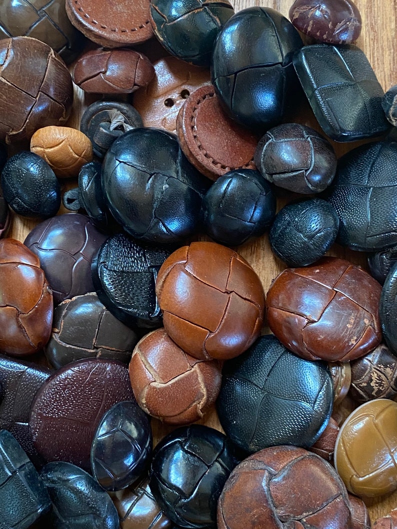 100 Vintage & New Buttons Lot Leather and Leather Design image 3