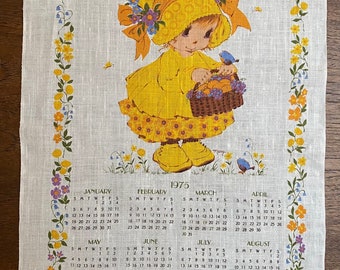 Vintage 1975 Hallmark Tea Towel Gril with Basket