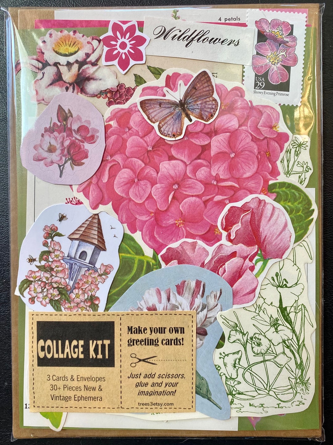 Collage Kit Vintage & New Ephemera Pink Flowers - Etsy