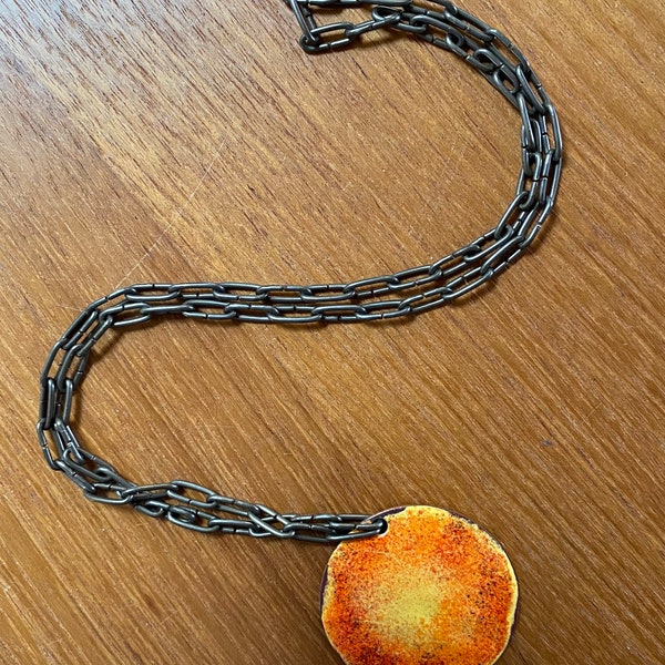 Vintage Copper Enamel Pendant Necklace