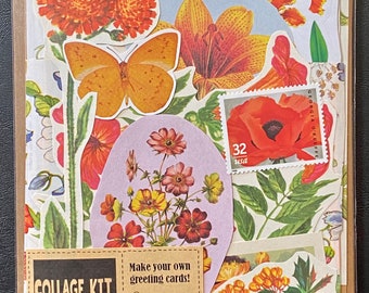 Collage Kit Vintage & New Ephemera Orange Flowers