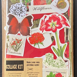Kit de colagem Vintage e novos itens efêmeros Flores vermelhas