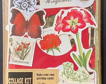 Collage Kit Vintage & New Ephemera Red Flowers